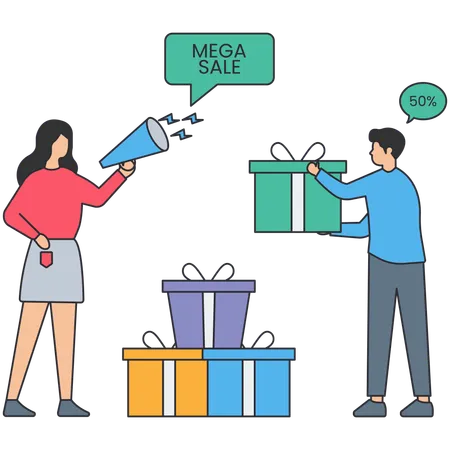 People shopping during Mega Sale  Illustration