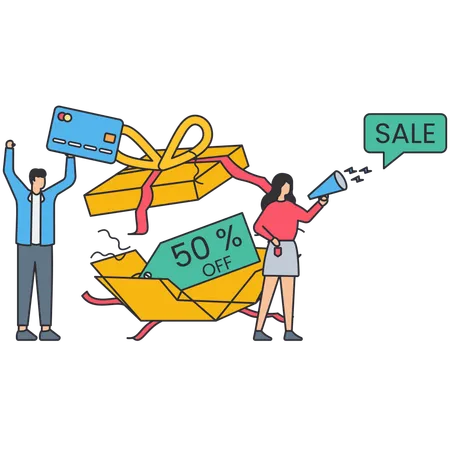 People shopping during sale  Illustration