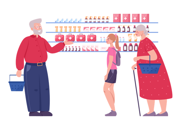 People shopping for medicines Illustration
