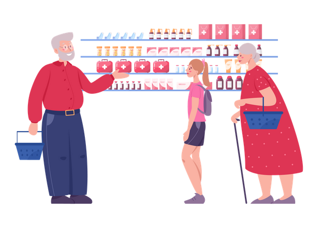 People shopping for medicines  Illustration