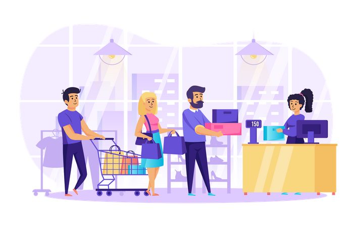 People shopping in store Illustration