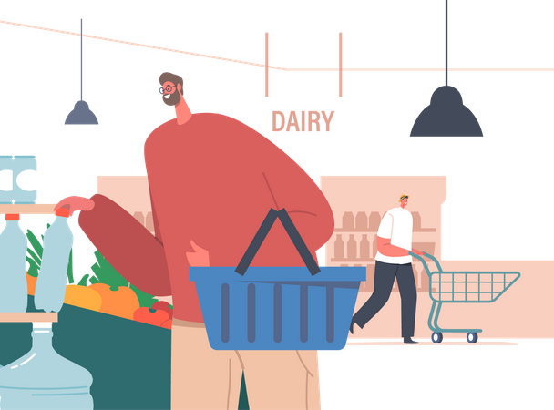 People shopping in Supermarket Illustration