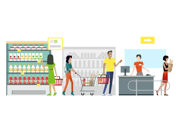 People shopping in supermarket  Illustration