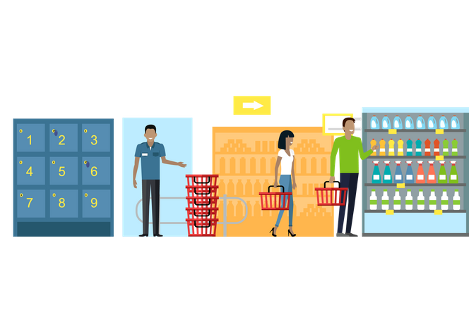 People shopping in supermarket  Illustration