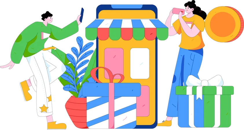 People Shopping On Online Store  Illustration