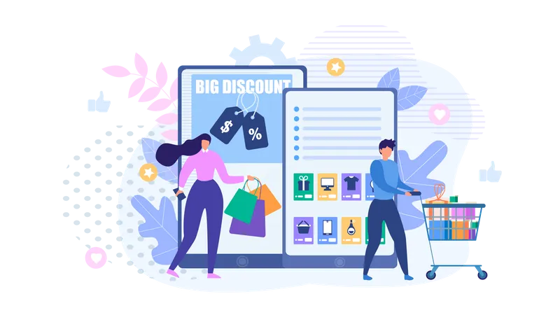 People Shopping Online  Illustration