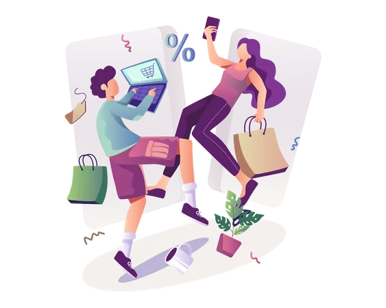 People shopping online on sale  Illustration