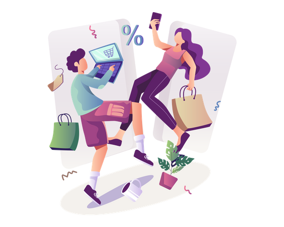 People shopping online on sale  Illustration