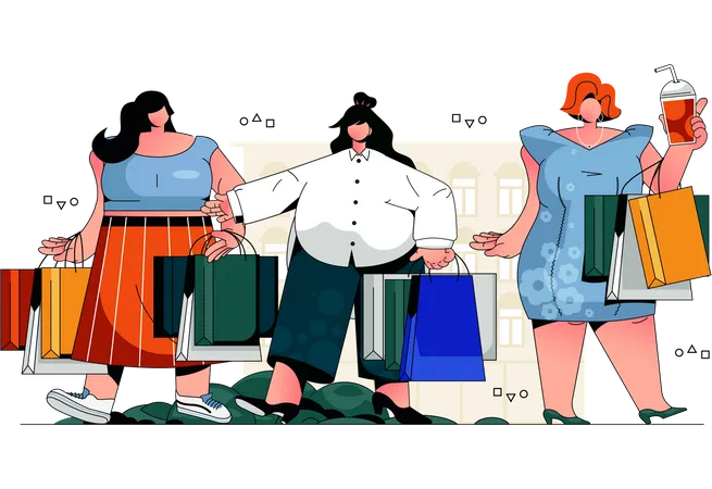 People Shopping Together Illustration