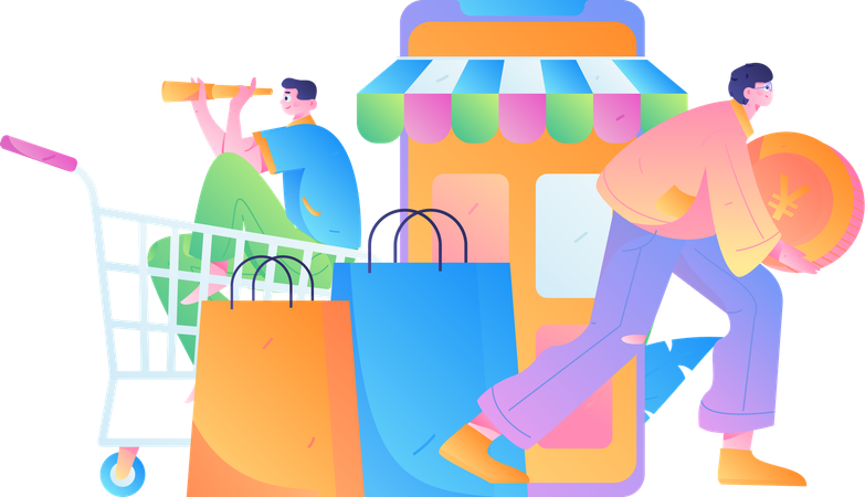 People shopping using mobile app  Illustration