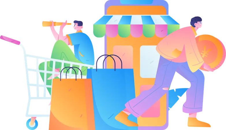 People shopping using mobile app  Illustration
