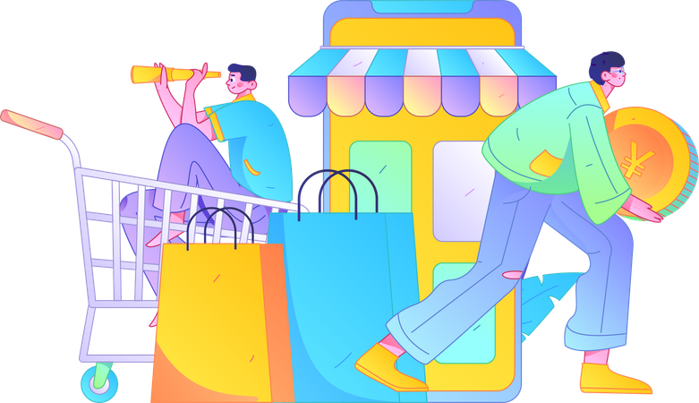 People shopping using mobile app  Illustration