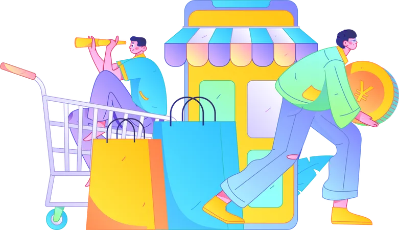 People shopping using mobile app  Illustration