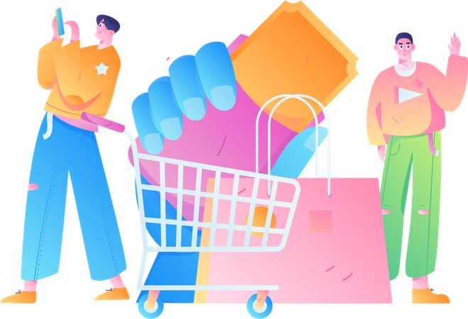 People shopping via mobile app  Illustration