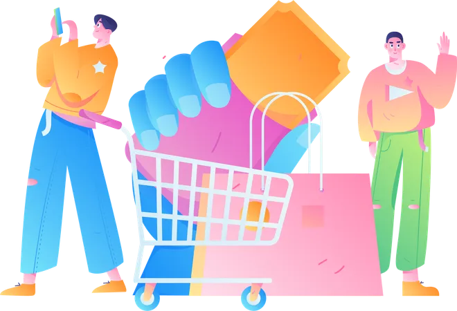 People shopping via mobile app  Illustration