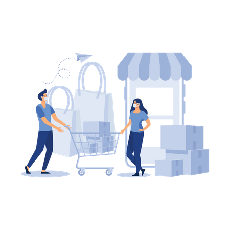 People shopping while wear masks to prevent infection  Illustration
