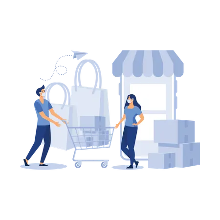 People shopping while wear masks to prevent infection  Illustration