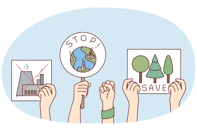 People show posters for planet protection  Illustration