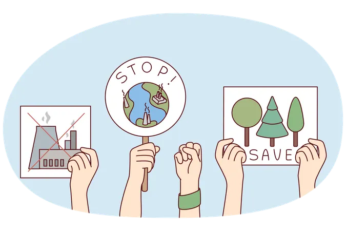People show posters for planet protection  Illustration