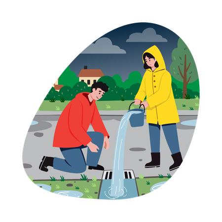 People showing City Life During Rainy Season  Illustration