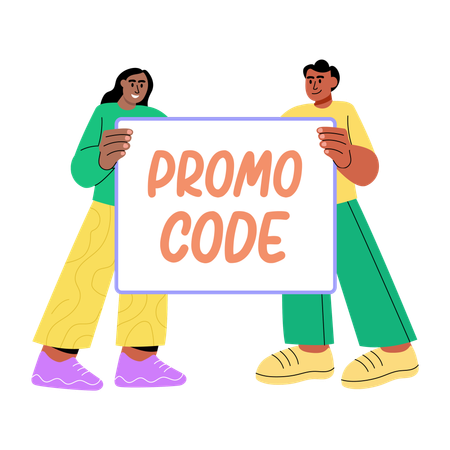 People showing promo code  Illustration