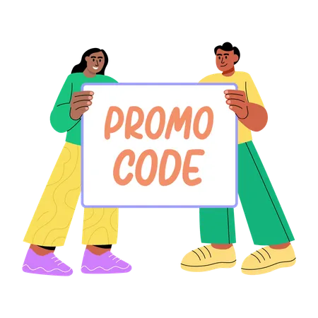 People showing promo code  Illustration