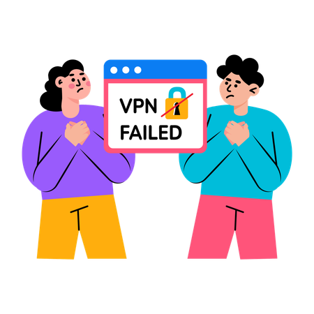 VPN 실패를 보여주는 사람들  일러스트레이션