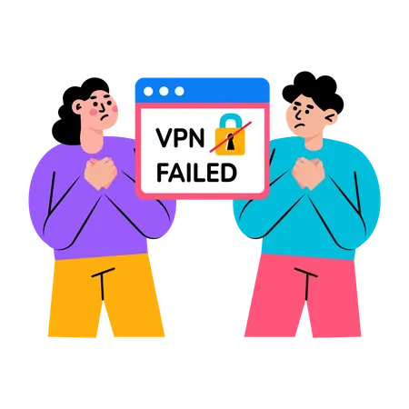 VPN 실패를 보여주는 사람들  일러스트레이션