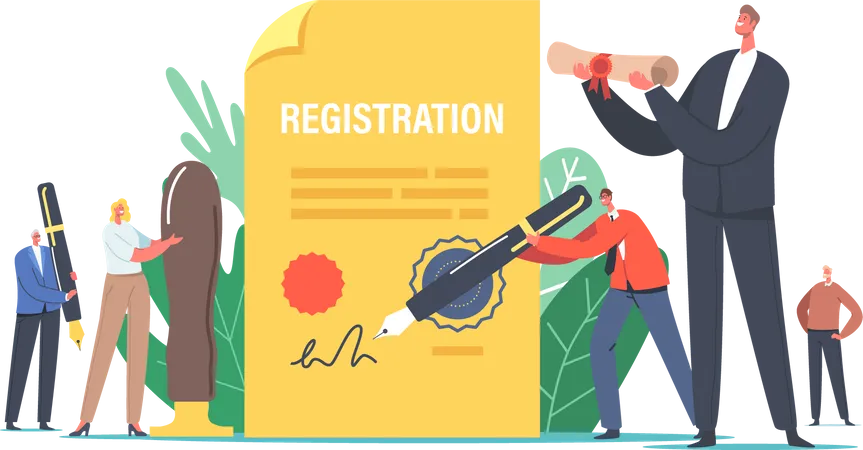 People Signing for New Company Registration Illustration