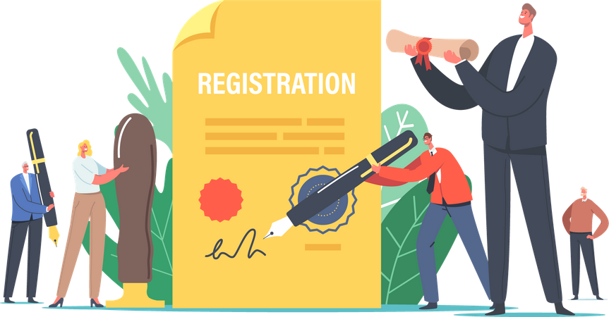 People Signing for New Company Registration  Illustration