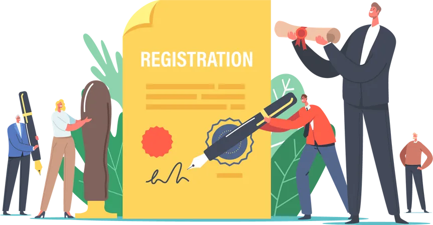 People Signing for New Company Registration  Illustration