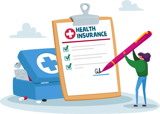 People Signing Health Insurance Illustration