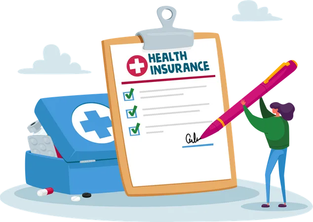 People Signing Health Insurance  Illustration