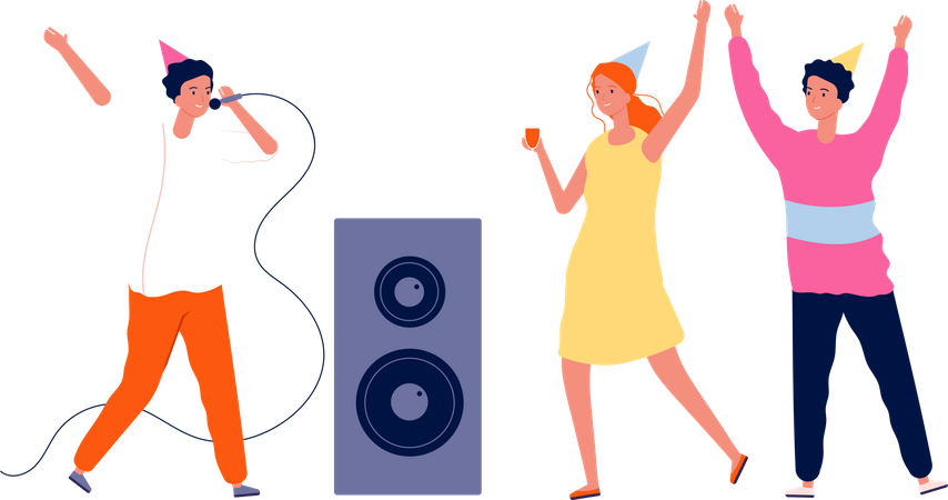People singing song in birthday party  Illustration