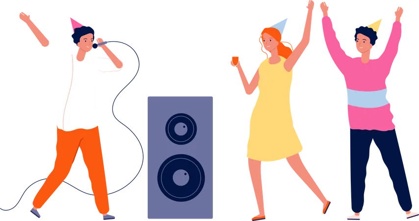 People singing song in birthday party Illustration