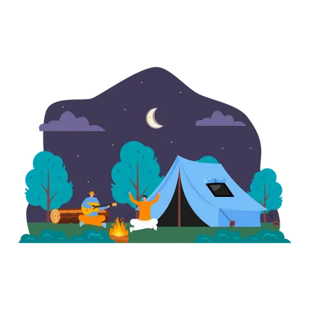 People singing song on adventure camping  Illustration