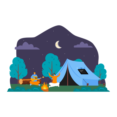 People singing song on adventure camping  Illustration