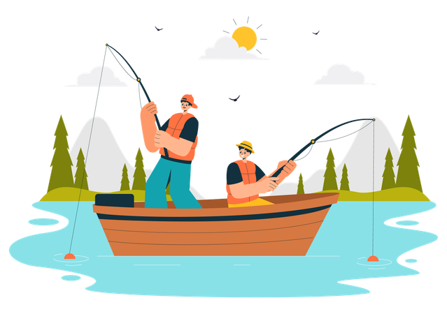 People sit on chair and Fishing Adventure  Illustration