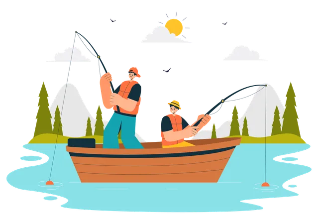 People sit on chair and Fishing Adventure  Illustration