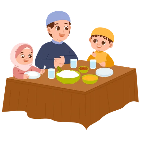 People sits together for dinner during Ramadan  Illustration