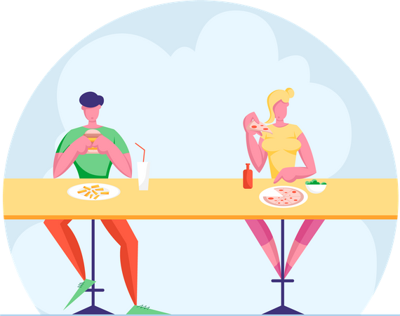 People sitting at a restaurant eating meal Illustration