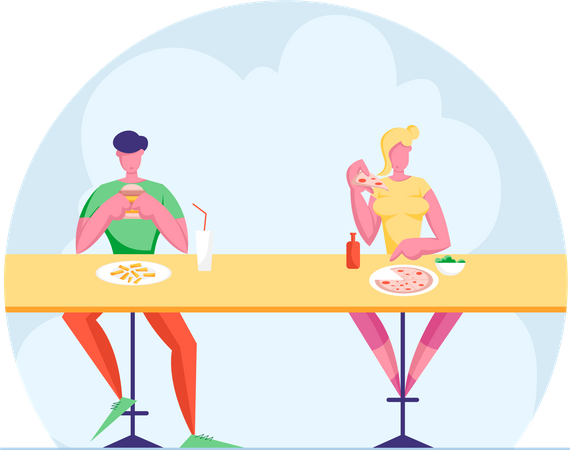 People sitting at a restaurant eating meal  Illustration