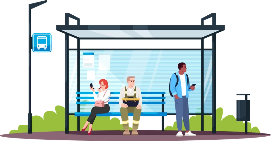 Best Premium People sitting at bus station Illustration download in PNG &  Vector format