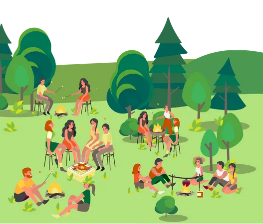 People sitting at the campfire Illustration