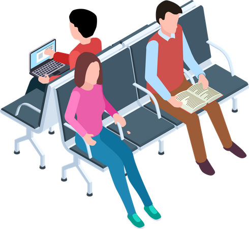 People sitting in airport waiting terminal Illustration