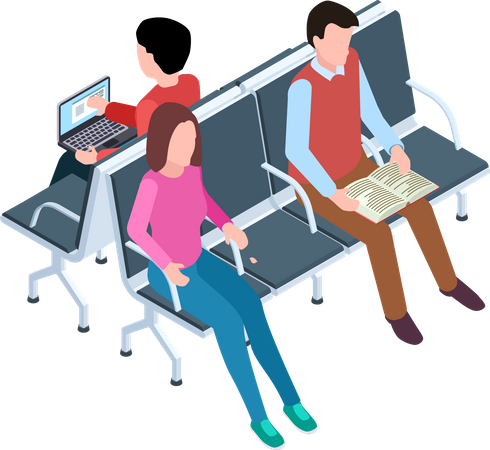 People sitting in airport waiting terminal  Illustration