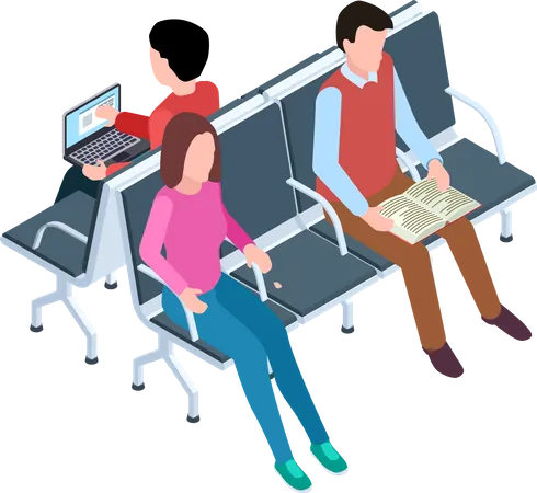 People sitting in airport waiting terminal  Illustration