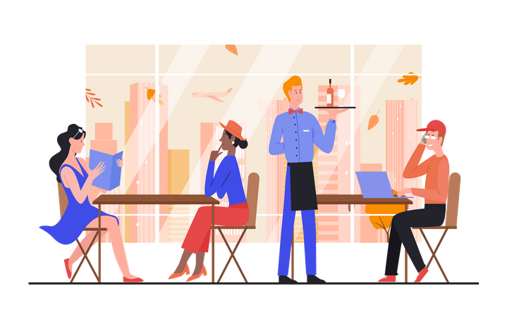 People sitting in cafe  Illustration