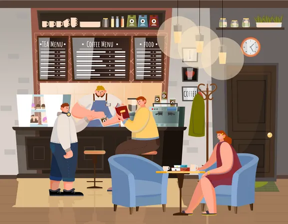 People sitting in cafe  Illustration