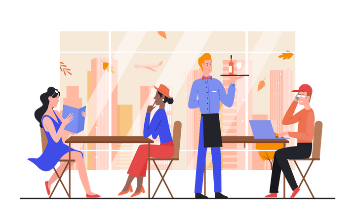 People sitting in cafe  Illustration